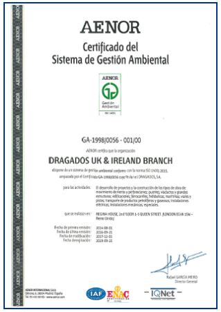 AENOR CERTIFICATE. Environmental Dragados UK & Ireland Branch